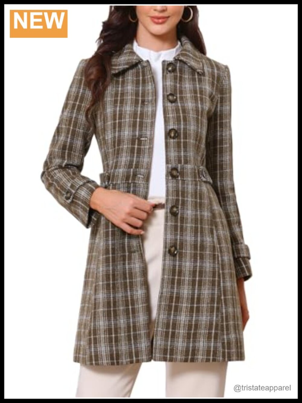 Women's Plaid Pea Coat Single Breasted Winter Overcoat